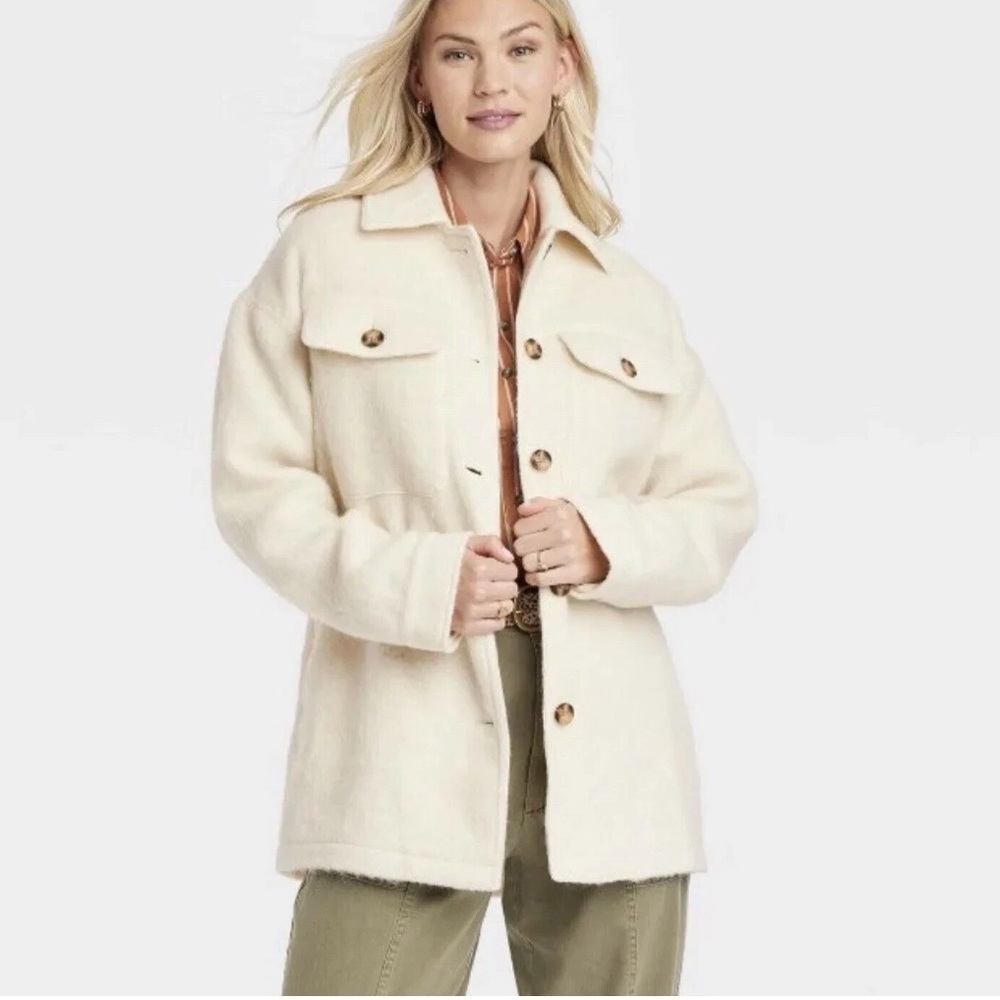 UNIVERSAL THREAD Brushed Oversized Wool Blend Shacket White Sand, Large